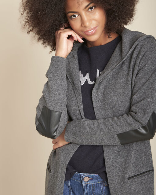 Gilet long en cachemire anthracite feuillage anthracite.