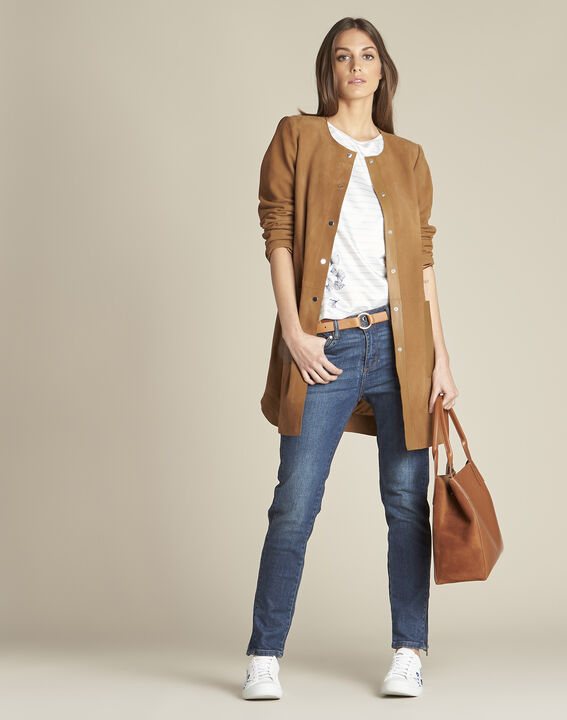 Manteau long camel cuir velours et détails cuir Tamara | 1-2-3 Manteau long camel cuir velours et détails cuir Tamara PhotoZ | 1-2-3