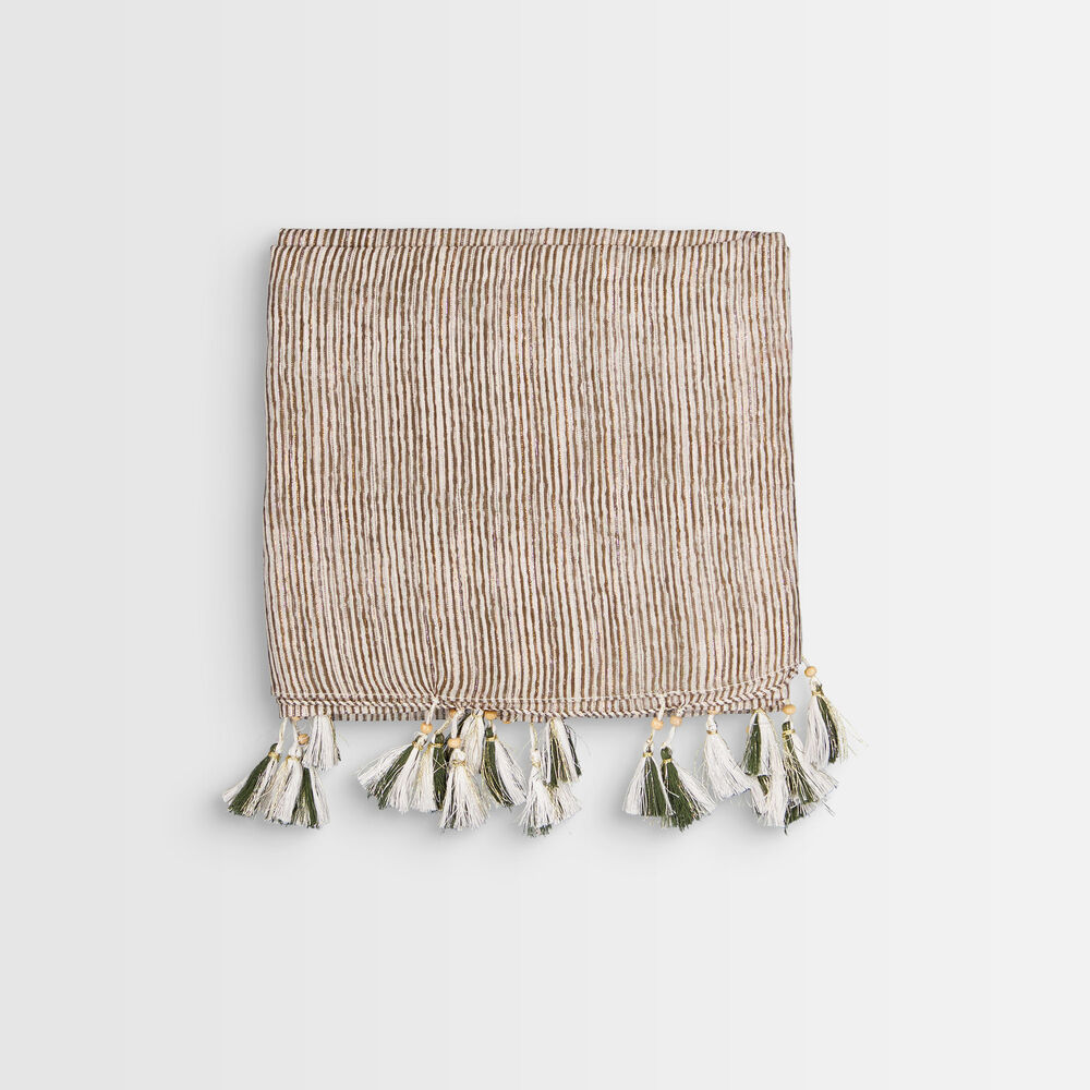 Foulard rayé à franges bayron bronze.