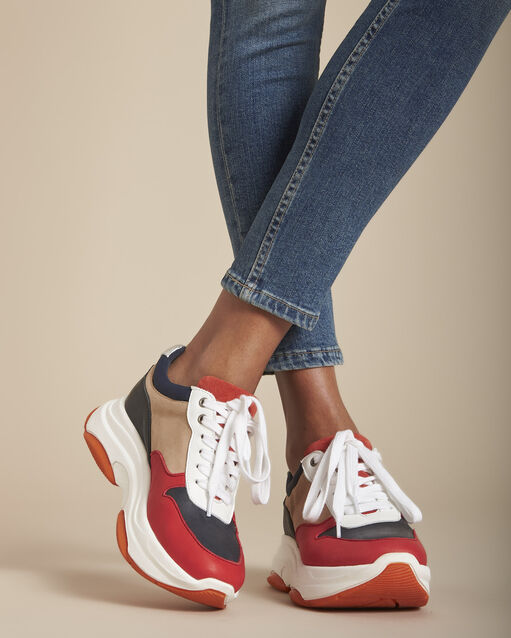 Baskets compensées en cuir nina grenade.