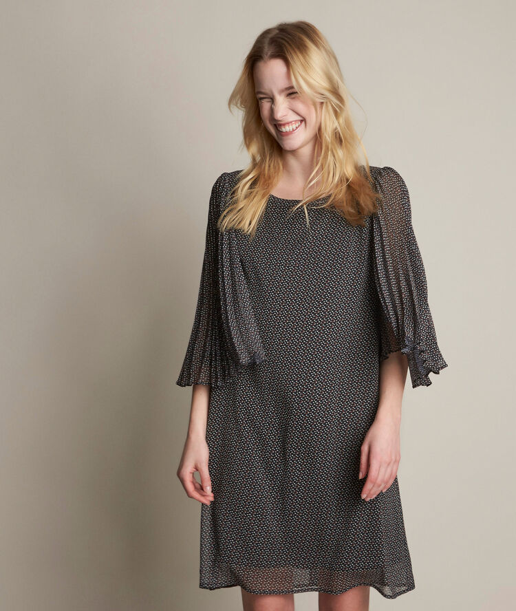 Robe imprim&eacute;e en cr&ecirc;pe olivia noir.