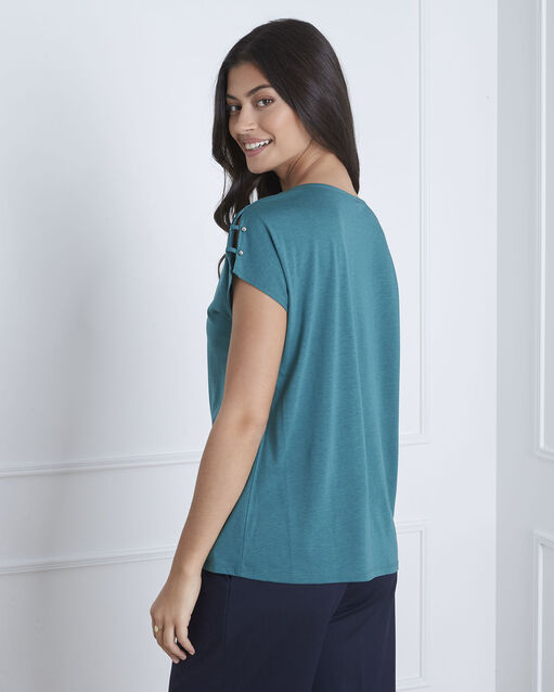 Tee-shirt vert détails épaules palmbeach canard.
