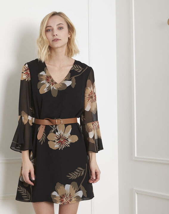 Robe noire imprimé fleuri Astrid | 1-2-3 Robe noire imprimé fleuri Astrid PhotoZ | 1-2-3