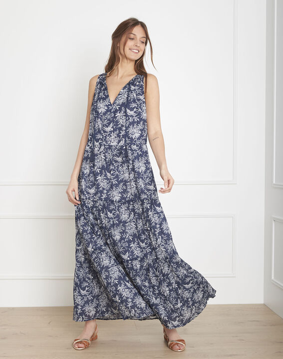 Robe bleue imprimé champetre longue Luisa | 1-2-3 Robe bleue imprimé champetre longue Luisa PhotoZ | 1-2-3