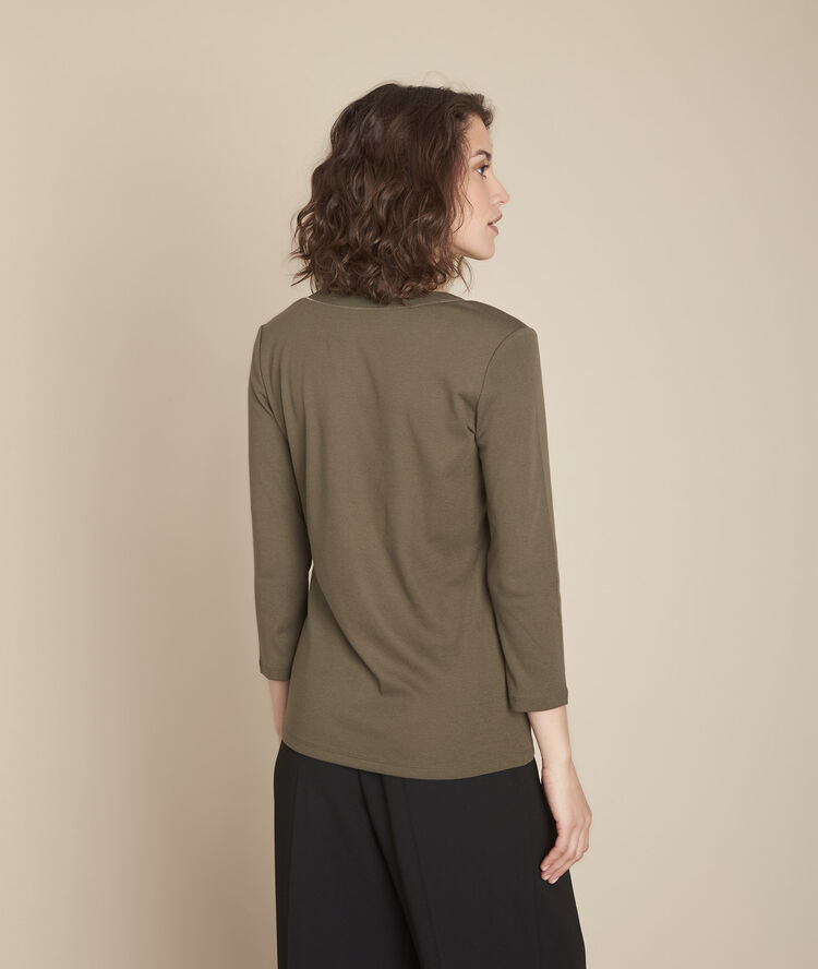 Tee-shirt kaki col tunisien cleo kaki.