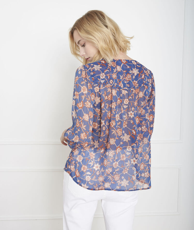 Blouse bleue imprimée vagues bleuet.