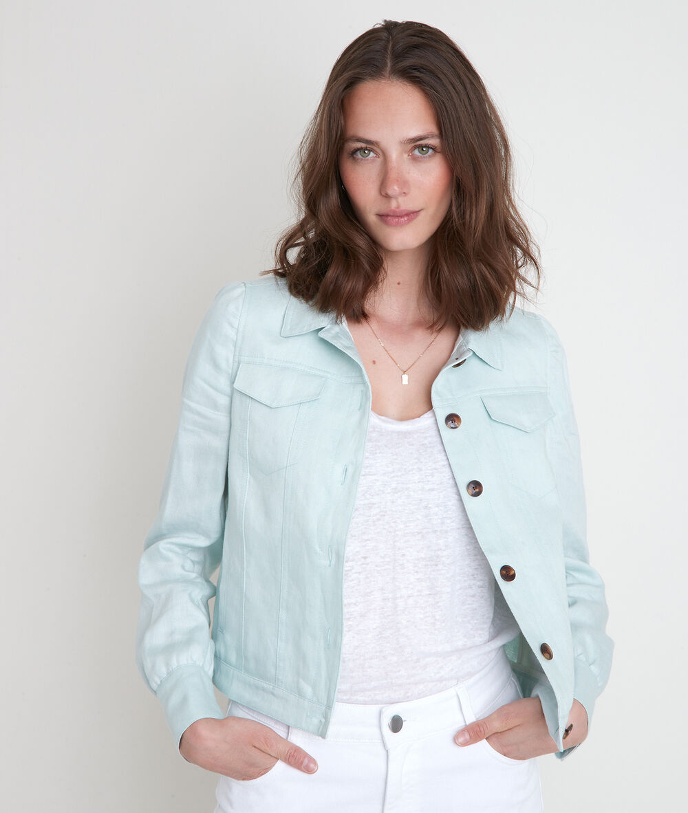 Blouson en lin vert amande passion amande.