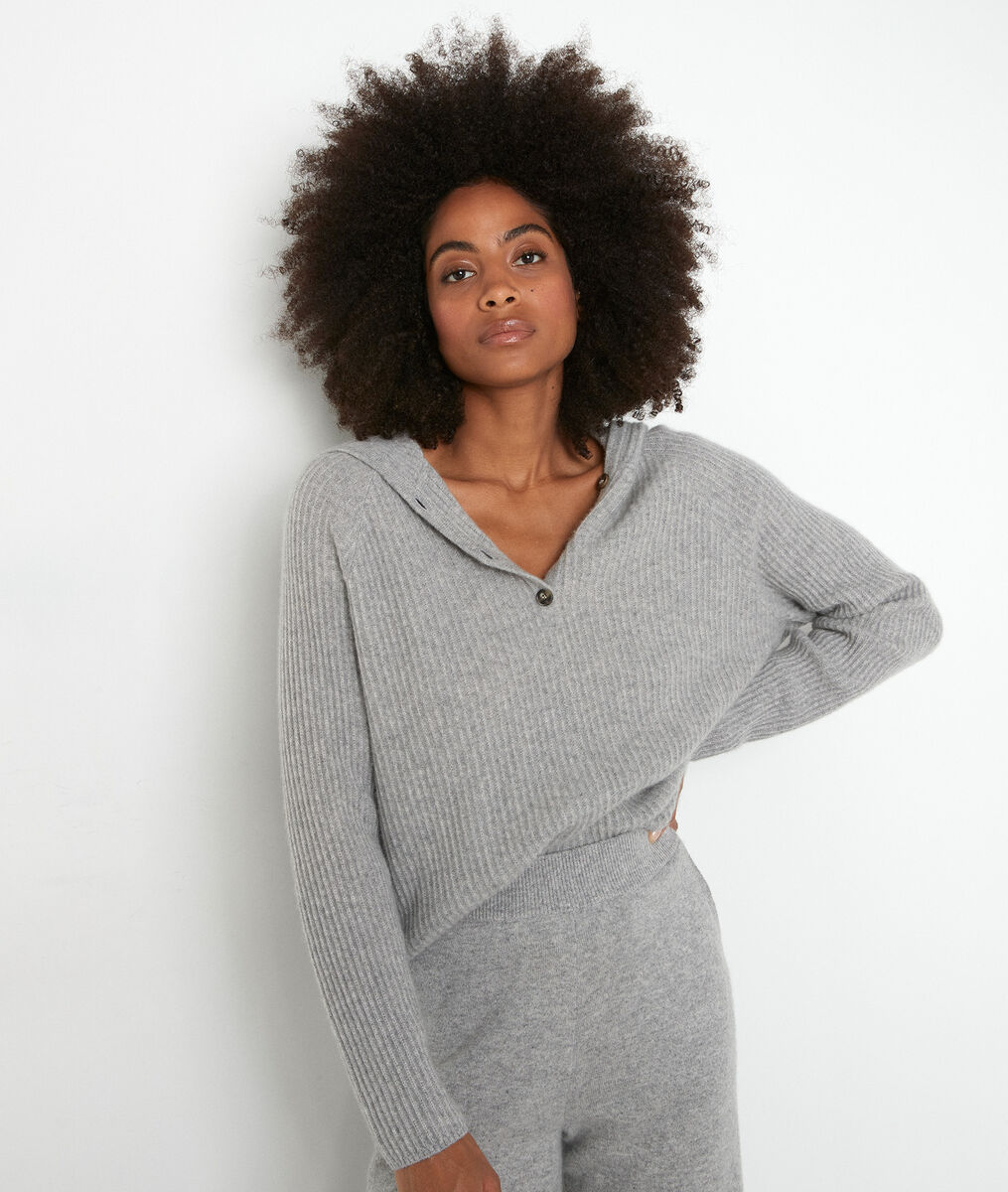 Pull à capuche en cachemire recyclé gris clair Teddy | 1-2-3 Pull à capuche en cachemire recyclé gris clair Teddy PhotoZ | 1-2-3
