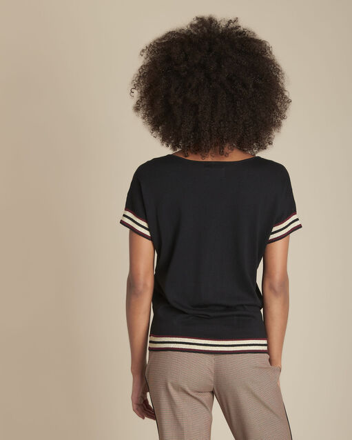 Pull noir rayures lurex faly noir.