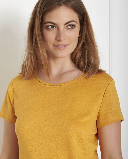 Tee-shirt jaune jour échelle en lin pin bouton d`or.