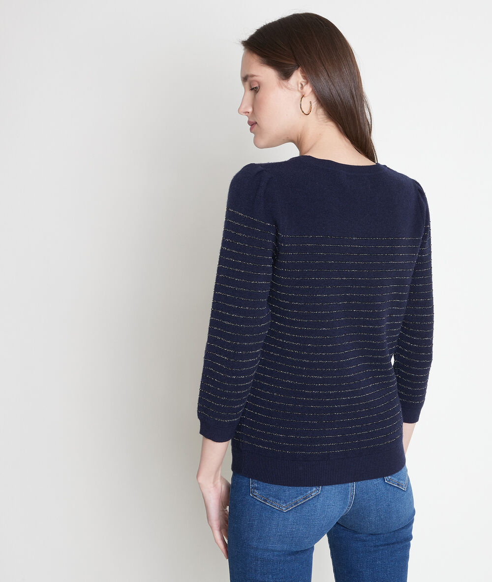Marineblauwe zeemanstrui met glanzende strepen thea bis marine.