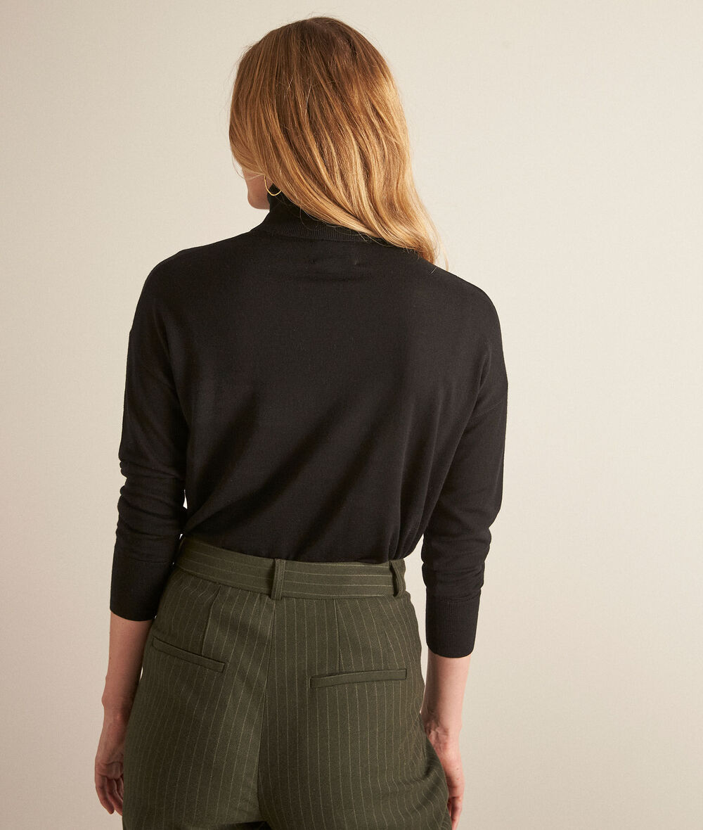 Pull fin col roulé en laine responsable noir Bonnie Femme NOIR