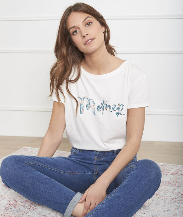 Ecrufarbenes T-Shirt mit "Mother"-Signatur-Print Pivoine | 1-2-3 Ecrufarbenes T-Shirt mit "Mother"-Signatur-Print Pivoine PhotoZ | 1-2-3