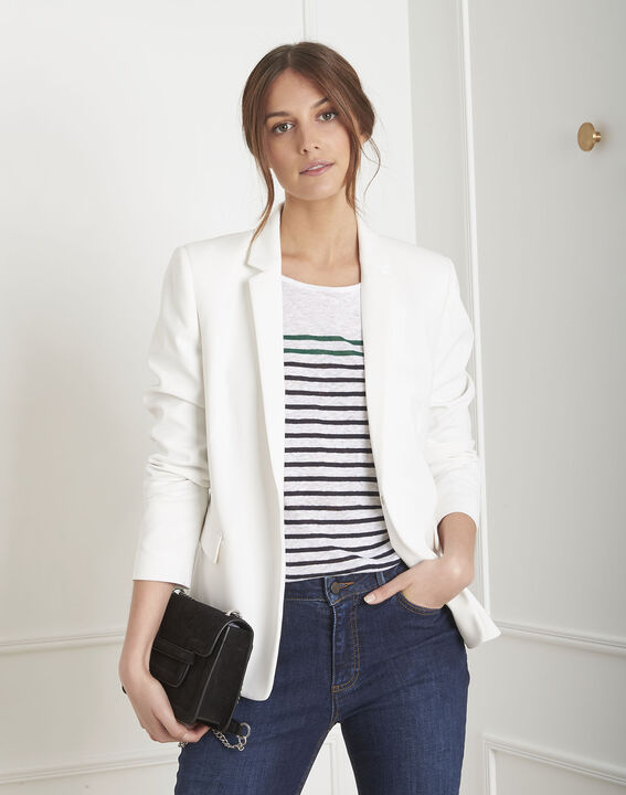 Tee-shirt blanc rayé en lin Pise | 1-2-3 Tee-shirt blanc rayé en lin Pise PhotoZ | 1-2-3