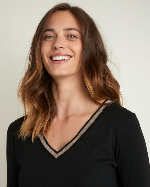 Tee-shirt noir encolure v fantaisie calypso noir.