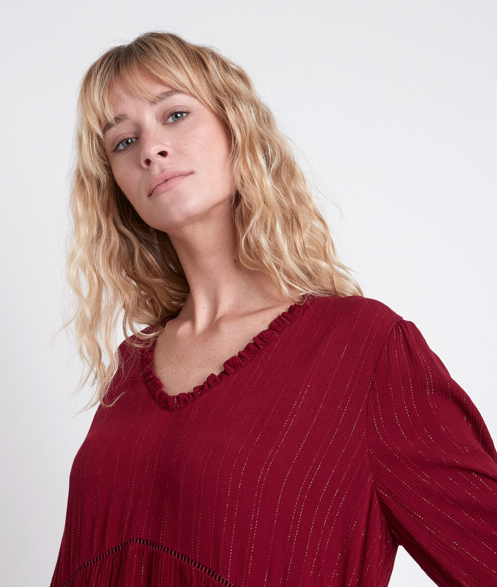 Robe rouge trapèze en lurex larissa bourgogne.