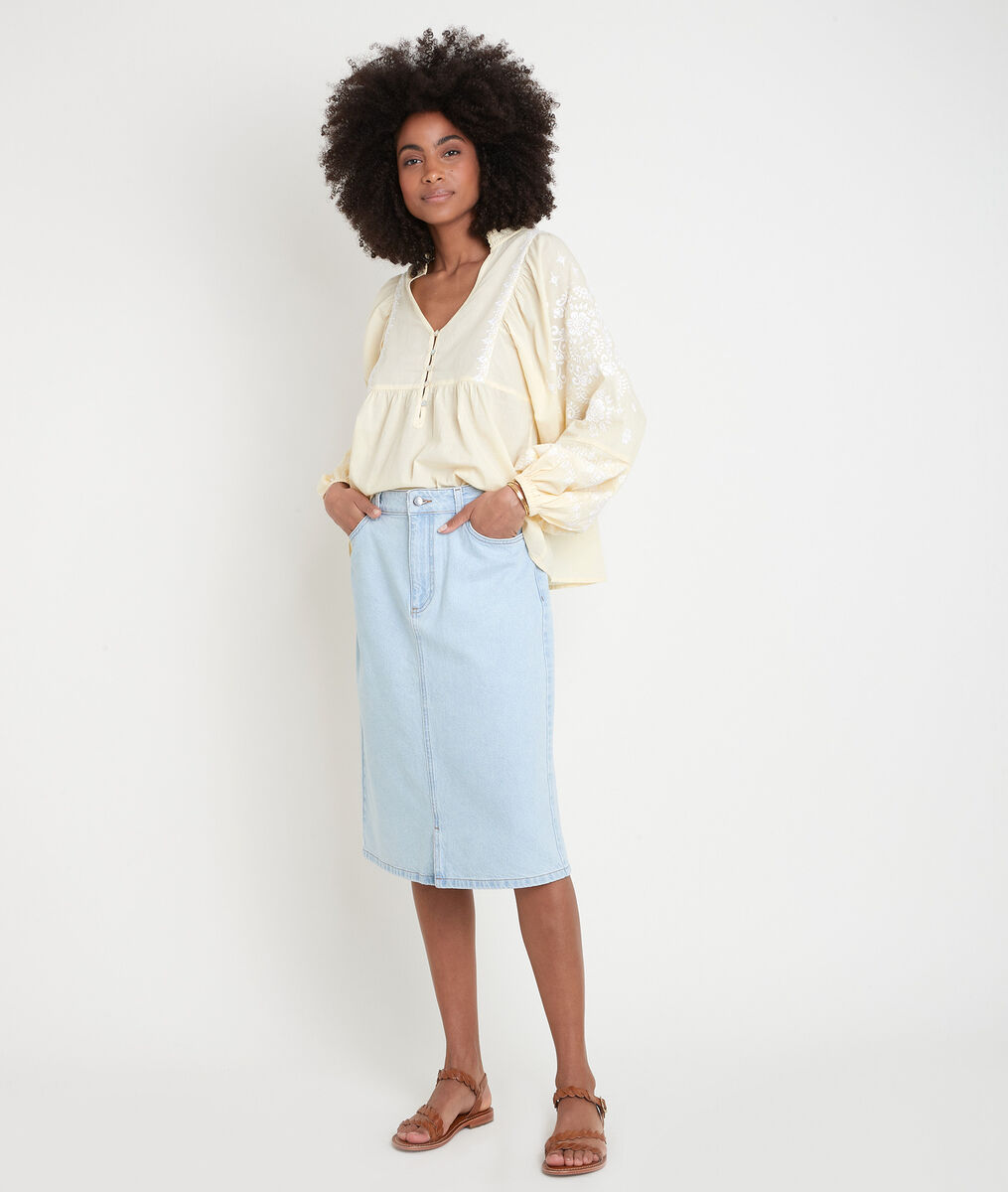 Blouse brodée en coton jaune Anna | 1-2-3 Blouse brodée en coton jaune Anna PhotoZ | 1-2-3
