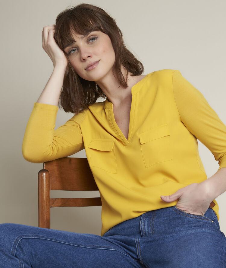 Blouse bimati&egrave;re jaune genna miel.