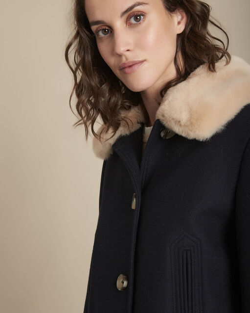 Manteau marine col fausse fourrure talia marine.