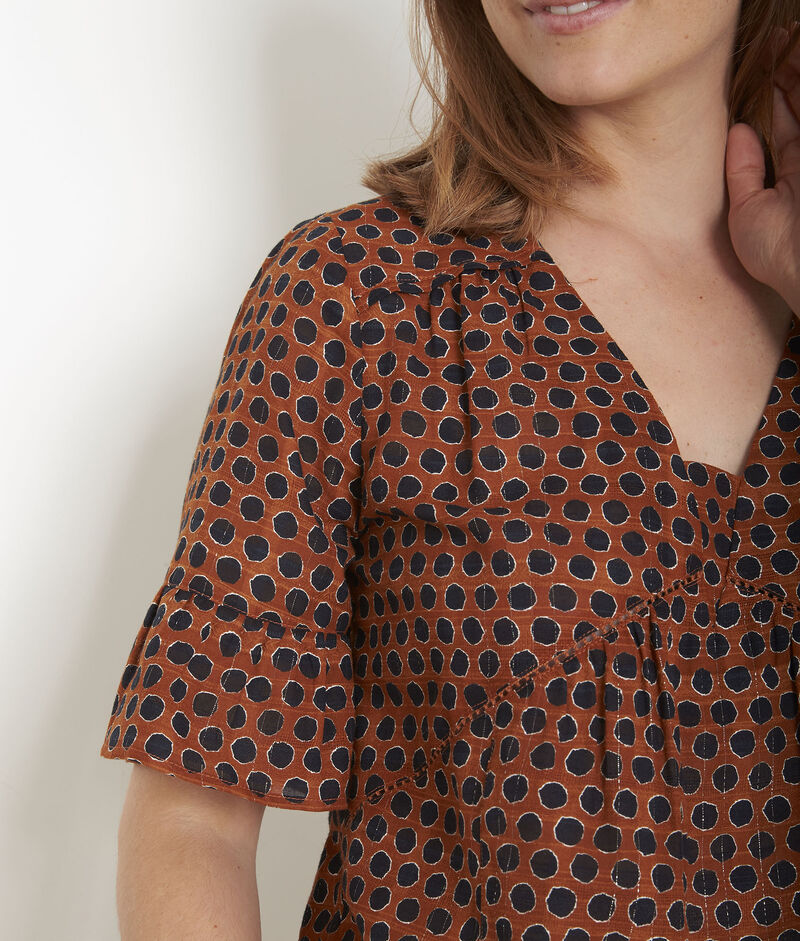 Blouse acajou imprimée velena sable.
