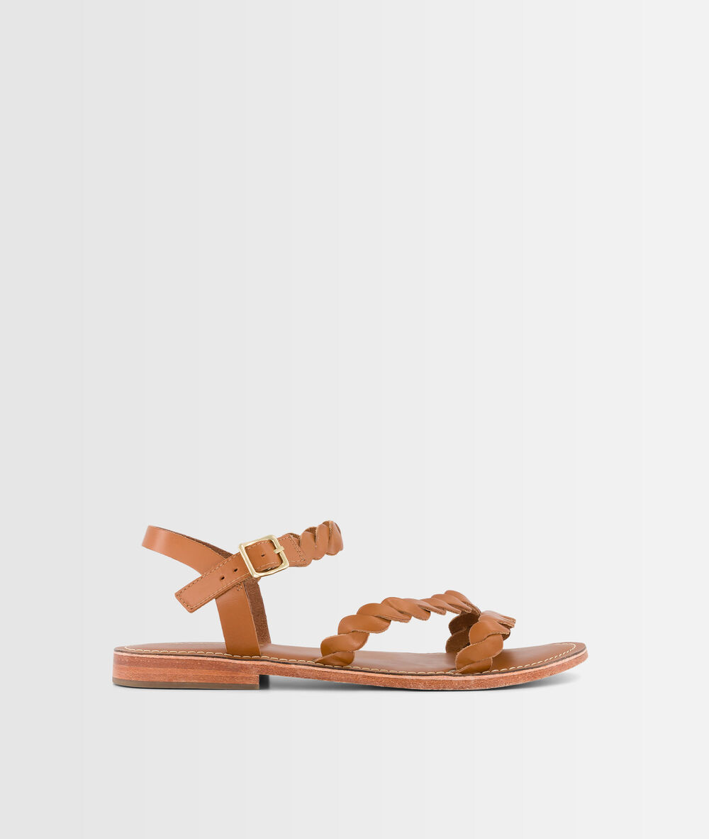 Sandales plate en cuir camel gema camel.