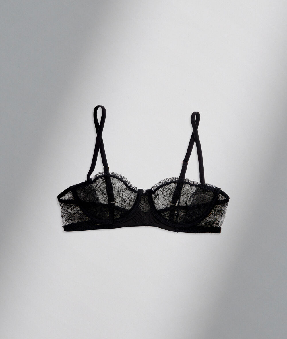 Soutien-gorge corbeille en dentelle de calais noire chloé noir.