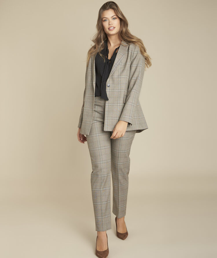 Pantalon cigarette jacquard prince de galles lara caramel.