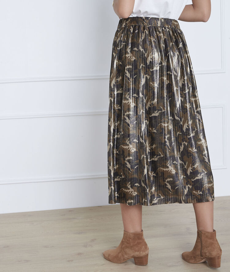 Khakifarbener, plissierter rock mit camouflage-druck sable kaki.