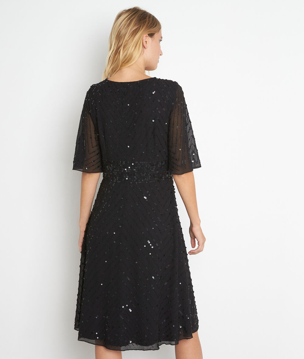 Tailliertes kleid mit pailletten céleste noir.