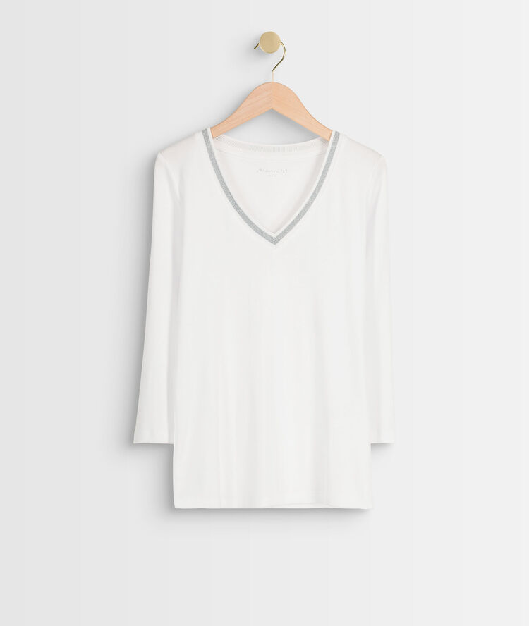 Tee-shirt blanc encolure v fantaisie calypso blanc.