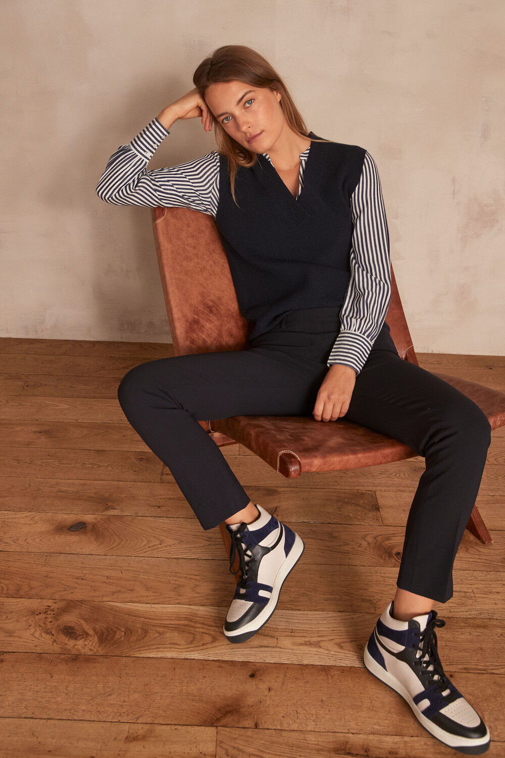 Pantalon cigarette en microfibre valero marine.