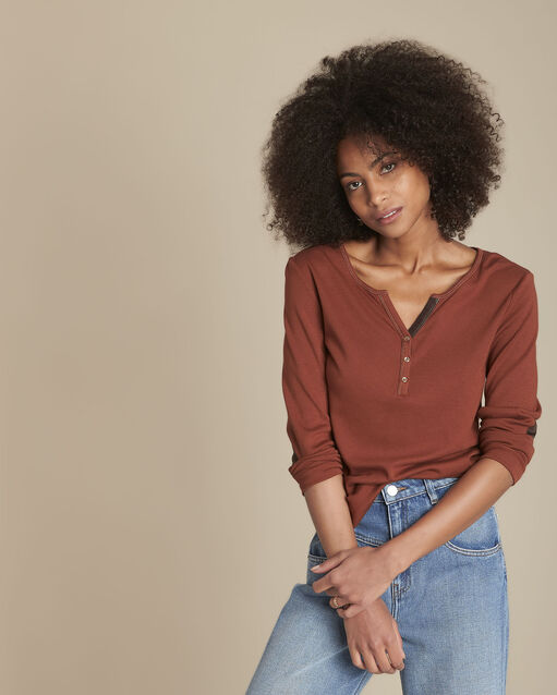 Tee-shirt col tunisien acajou Clyde (1) - Maison 123