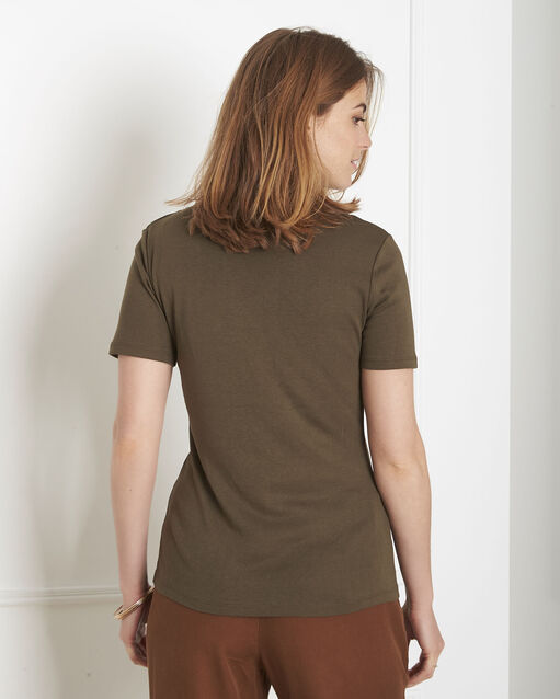 Tee-shirt kaki encolure oeillets basic kaki.