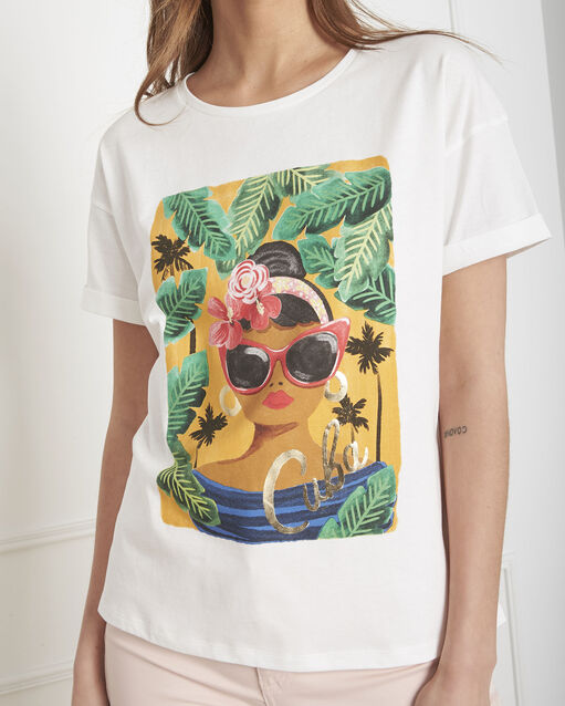 Tee-shirt écru imprimé cuba poster ecru.