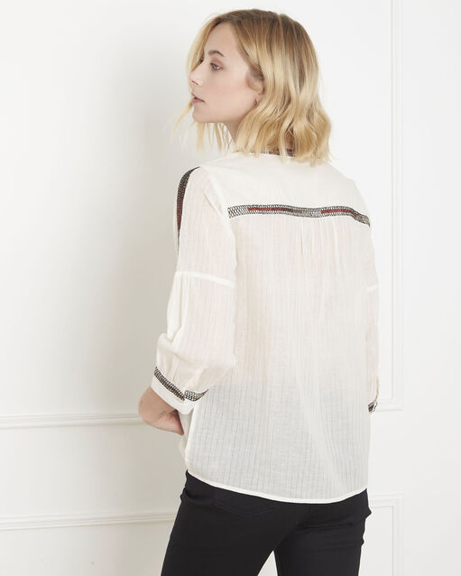 Cremefarbene bluse mit ethno-stickerei varan creme.