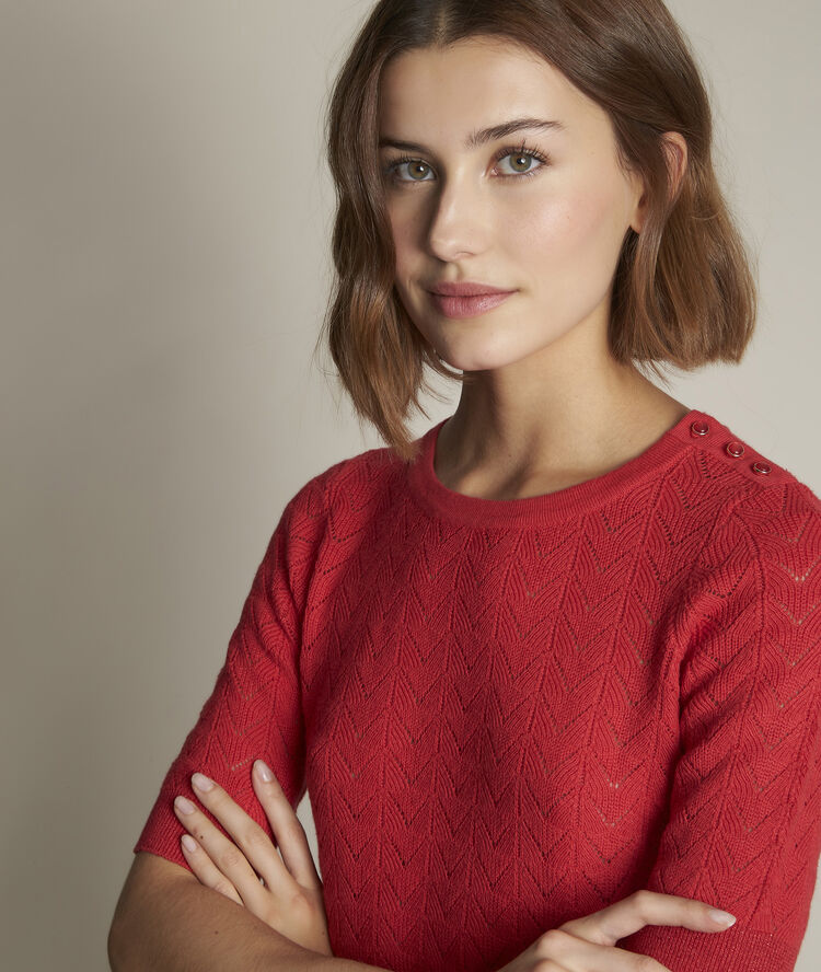 Pullover mit lochmuster dali erdbeerrot.