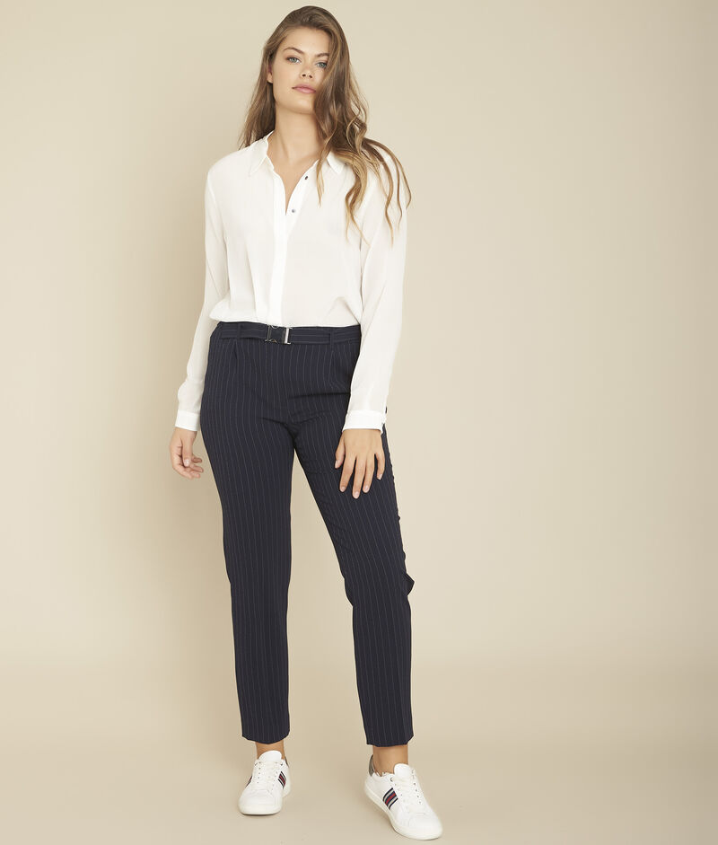 Pantalon cigarette rayé erwan marine.