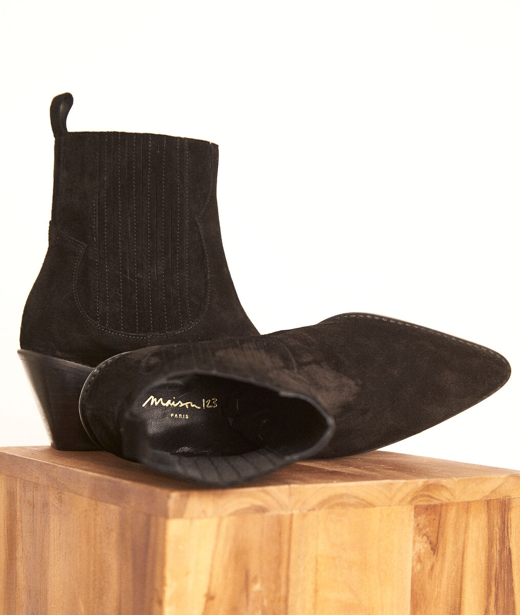 Santiags basses en cuir velours noir Habby | 1-2-3 Santiags basses en cuir velours noir Habby PhotoZ | 1-2-3