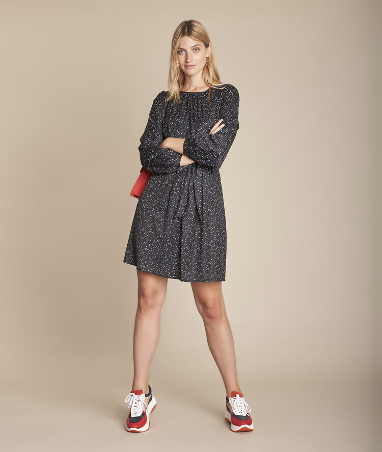 Zwarte jurk met print en ceintuur imy noir.