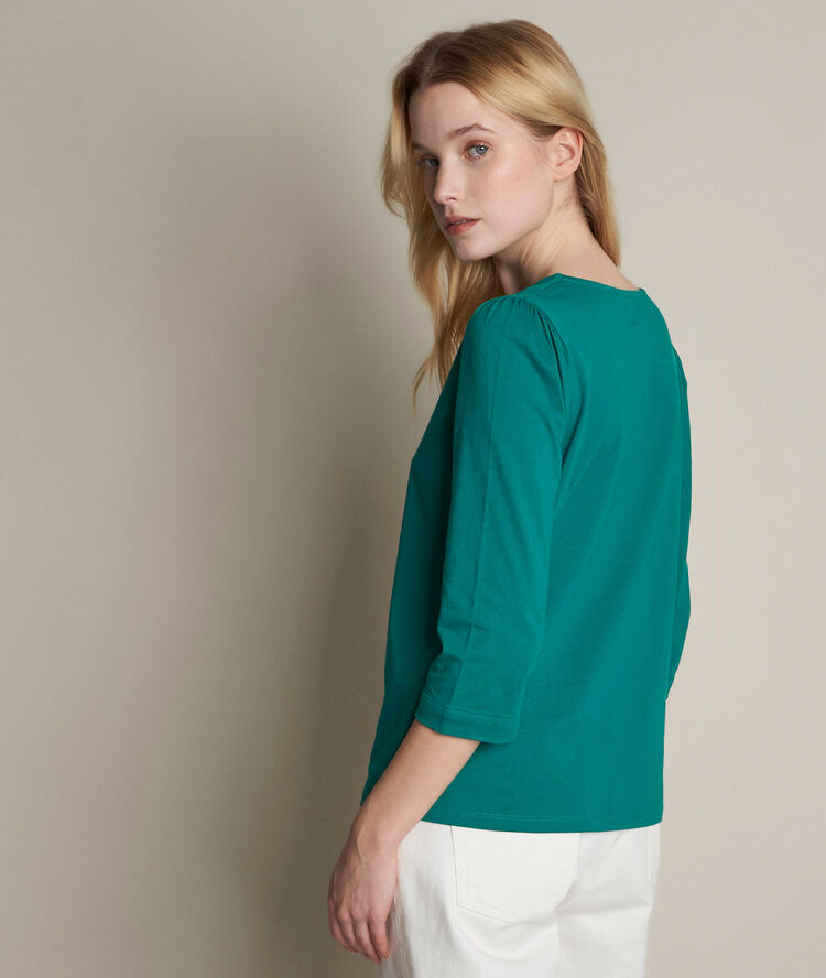 Tee-shirt boutonné vert rosace sauge.