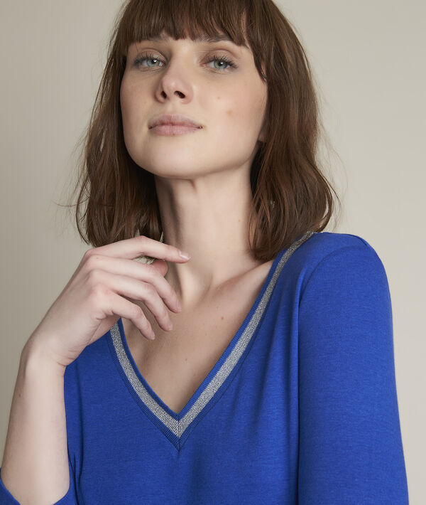 Tee-shirt bleu col fantaisie Calypso | 1-2-3 Tee-shirt bleu col fantaisie Calypso PhotoZ | 1-2-3