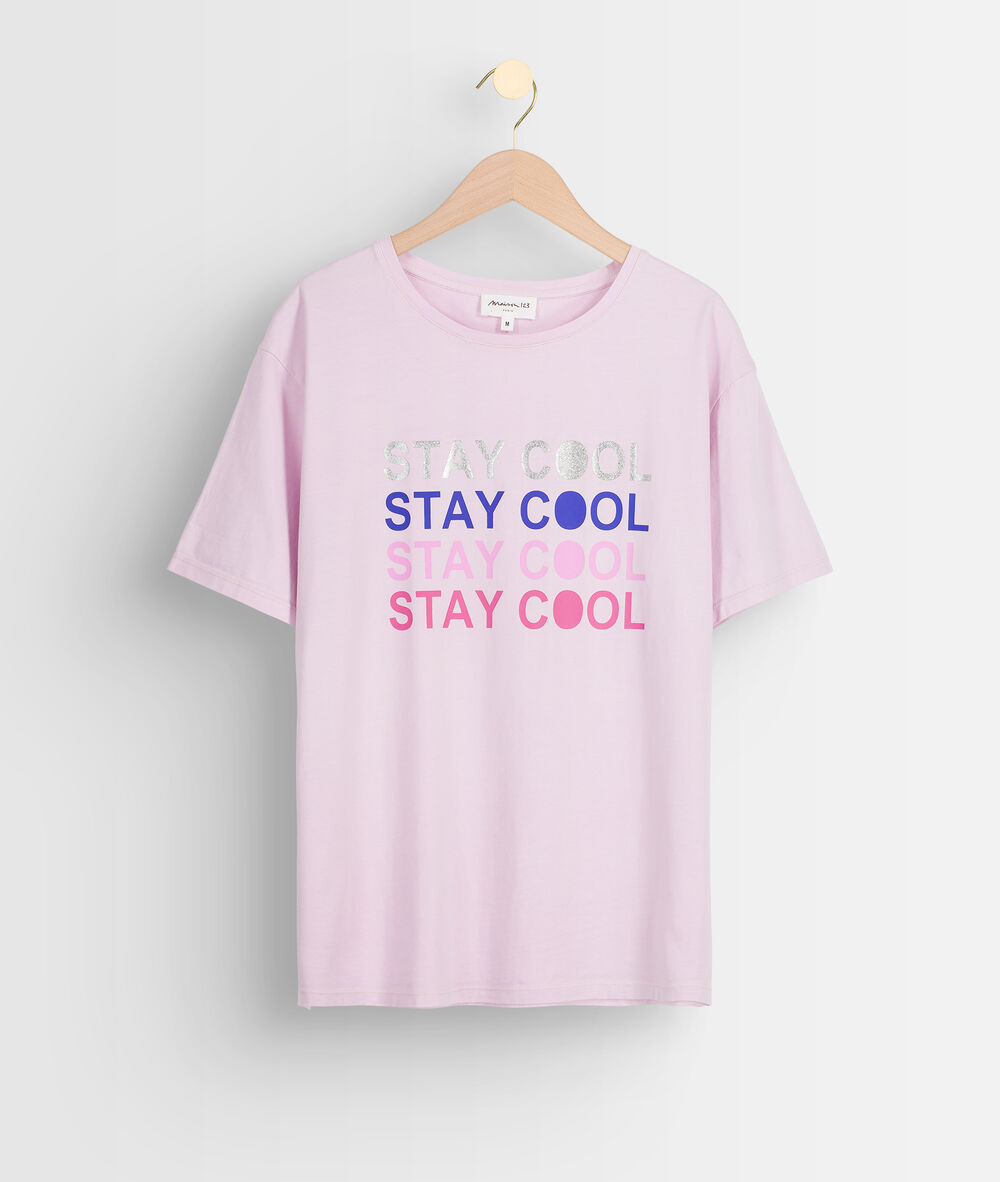 Paarse shirt van biologisch katoen met opschrift eliott parme.