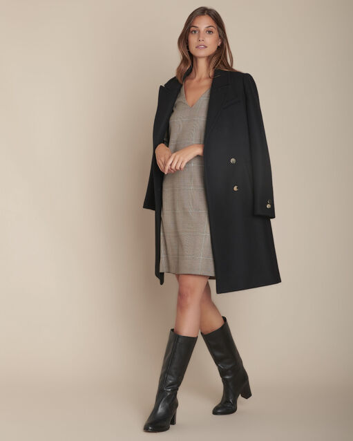 Straight-fit jurk met prince-de-galles-print ina caramel.