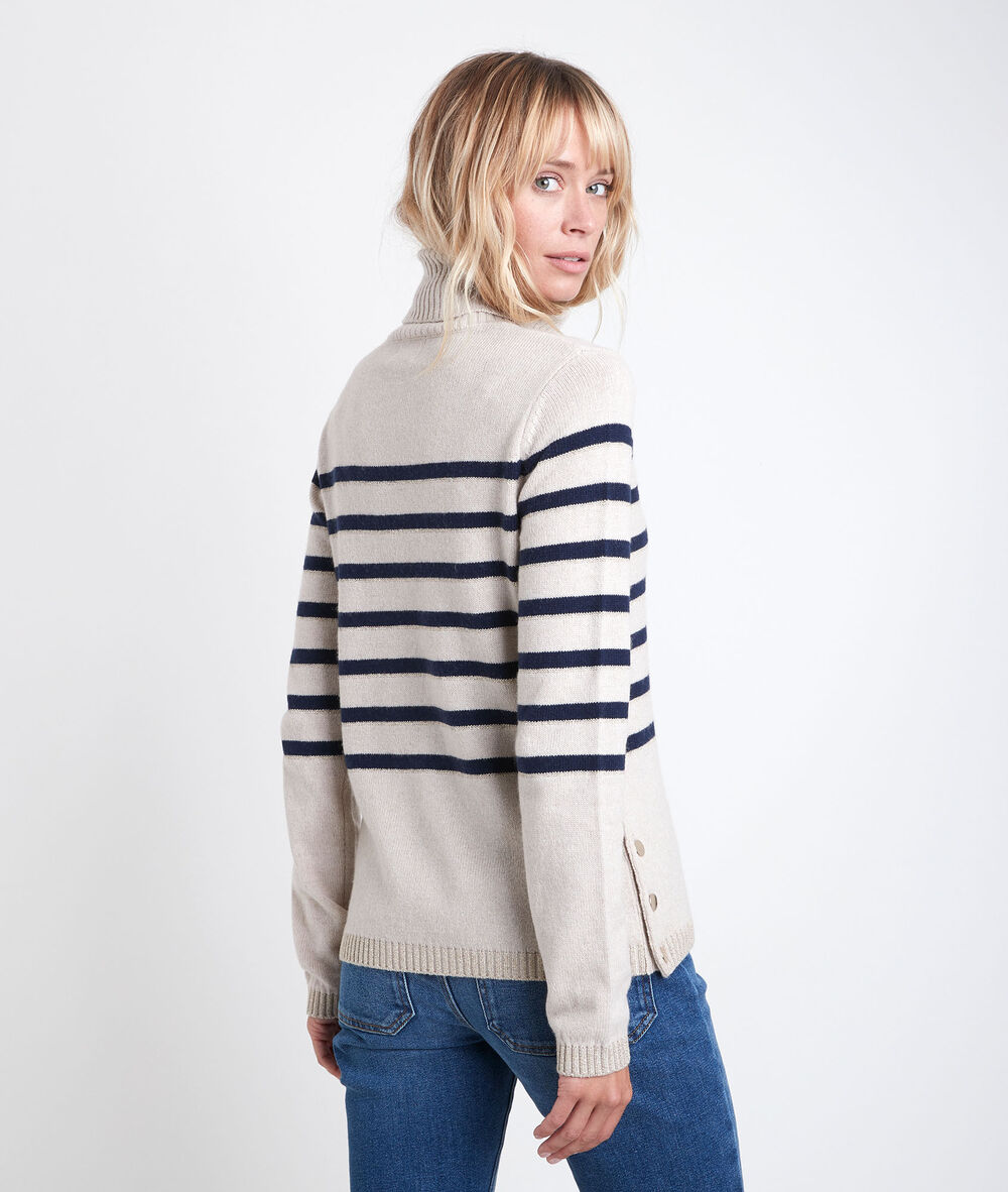 Pull rayé à col roulé renata naturel.