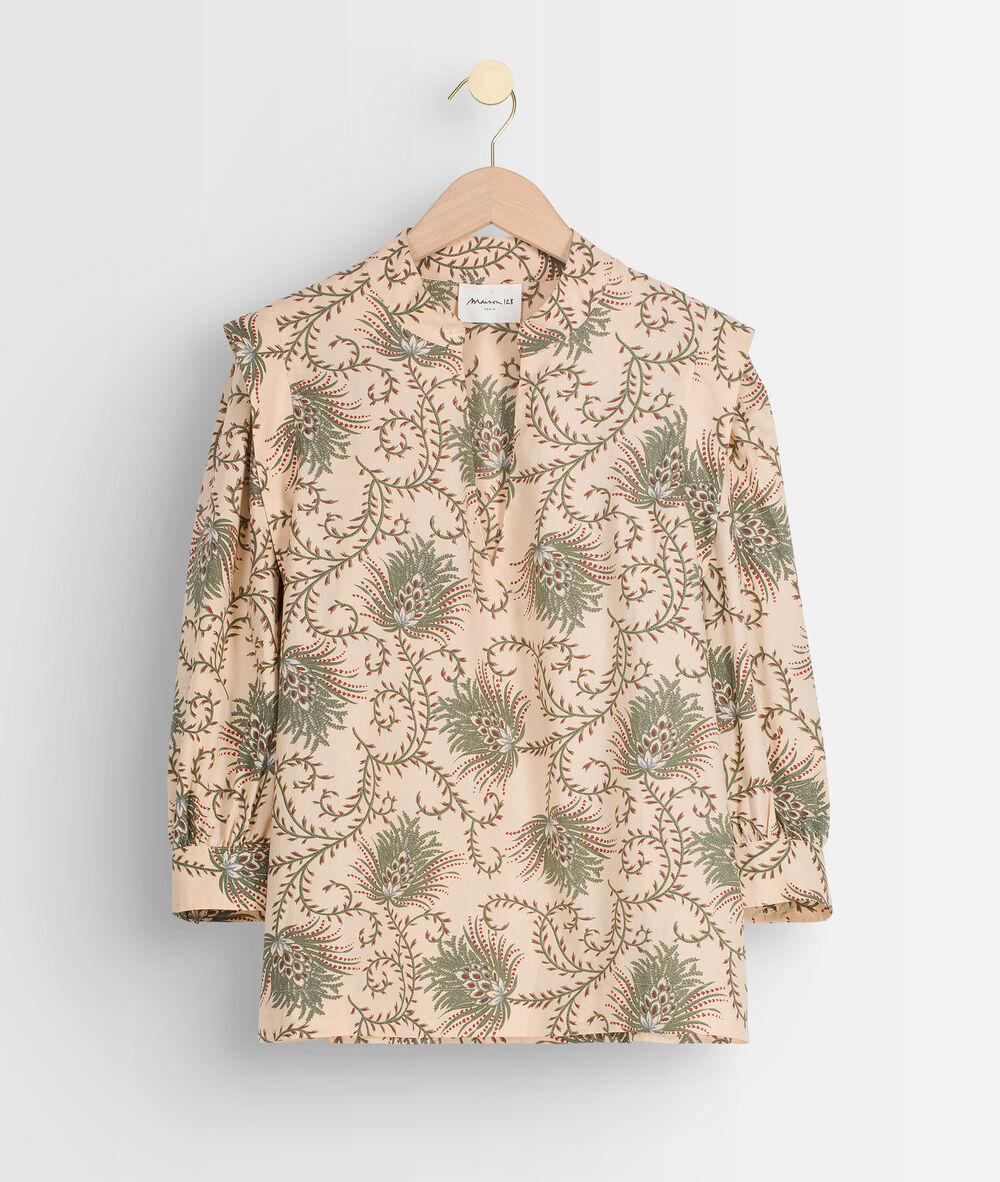 Blouse à manches bouffantes imprimée kaki ava make up.