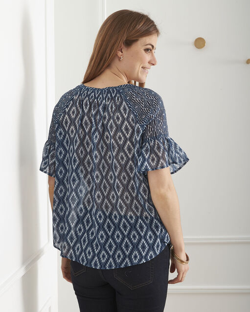 Blouse bleue imprimé graphique vianney indigo fonce.