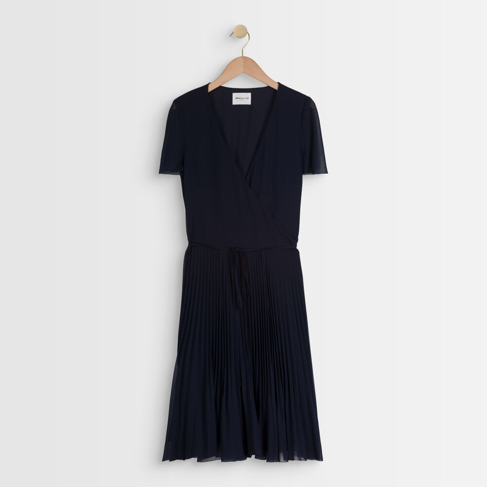 Robe cache-coeur plissée marinette marine.