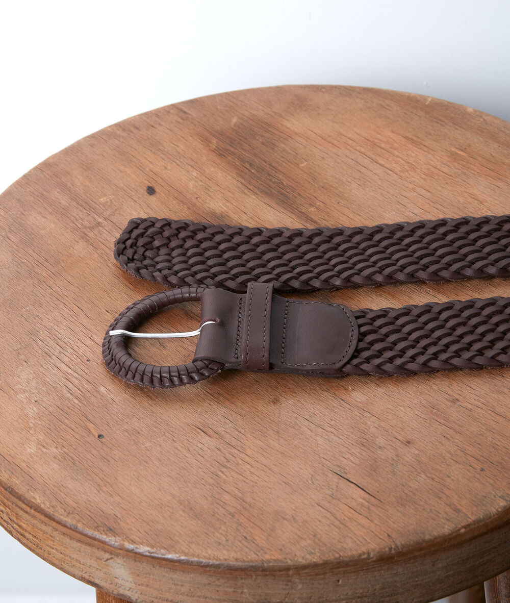 Ceinture tress&eacute;e en cuir chocolat sandie chocolat.