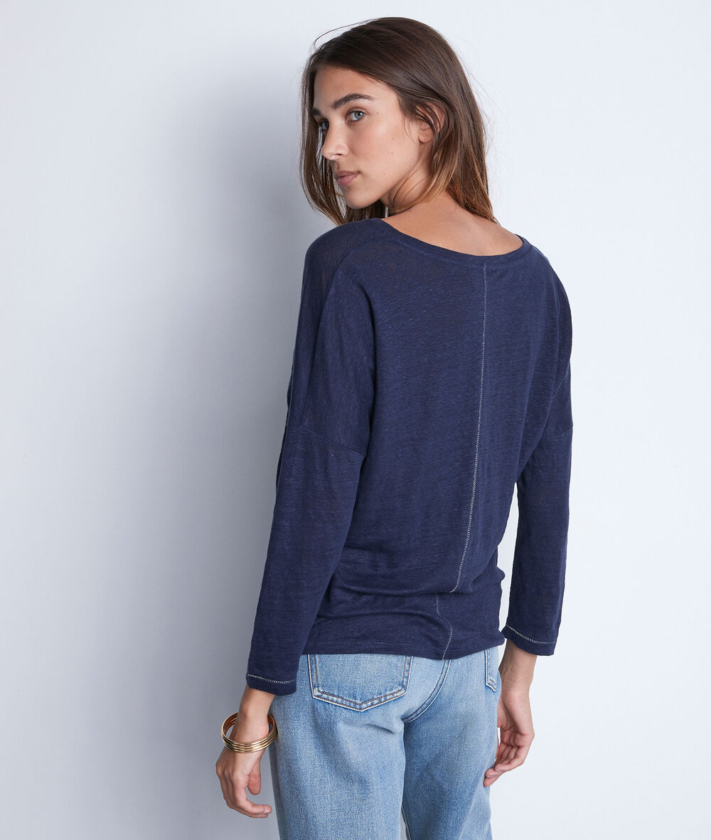 Top bleu en lin biologique ilea encre.