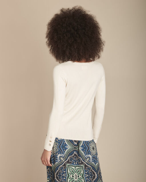 Pull beige en jersey flora ficelle.